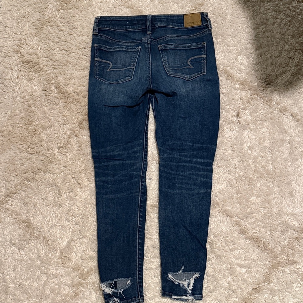 AEO Dark Blue Distressed Skinny Jeans - Picture 8 of 15